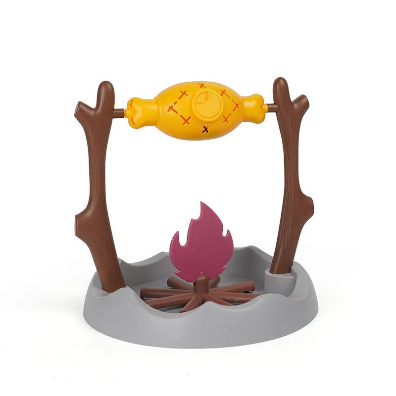 Barbecue-style tumbling interactive cat feeder toy with food compartments, 30cm cube.