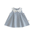 Soft fog blue cotton vest dress with bowknot embroidery for baby girls aged 73-120cm