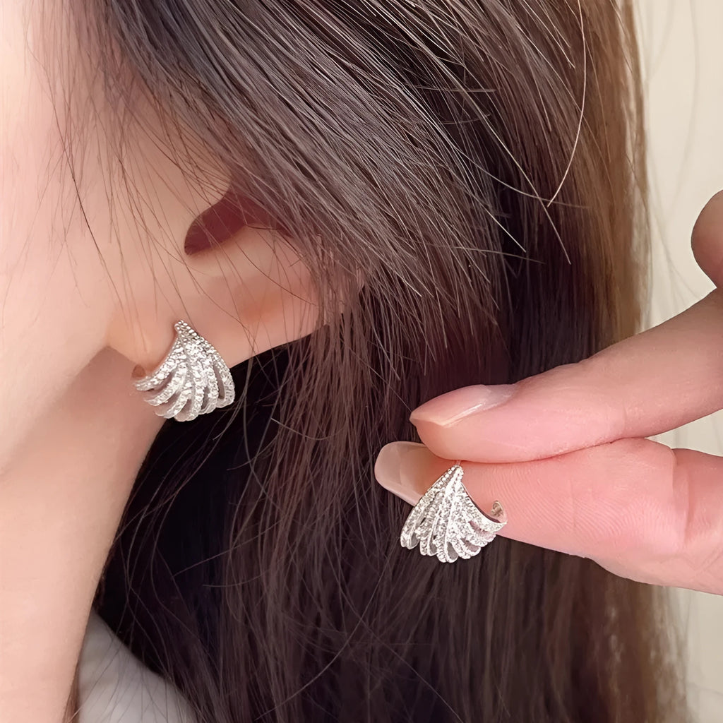 Geometric line design women's earrings with electroplated platinum colour and zircon accents