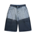 Blue tie-dye gradient washed-out cropped jeans with loose fit and mid-waist design