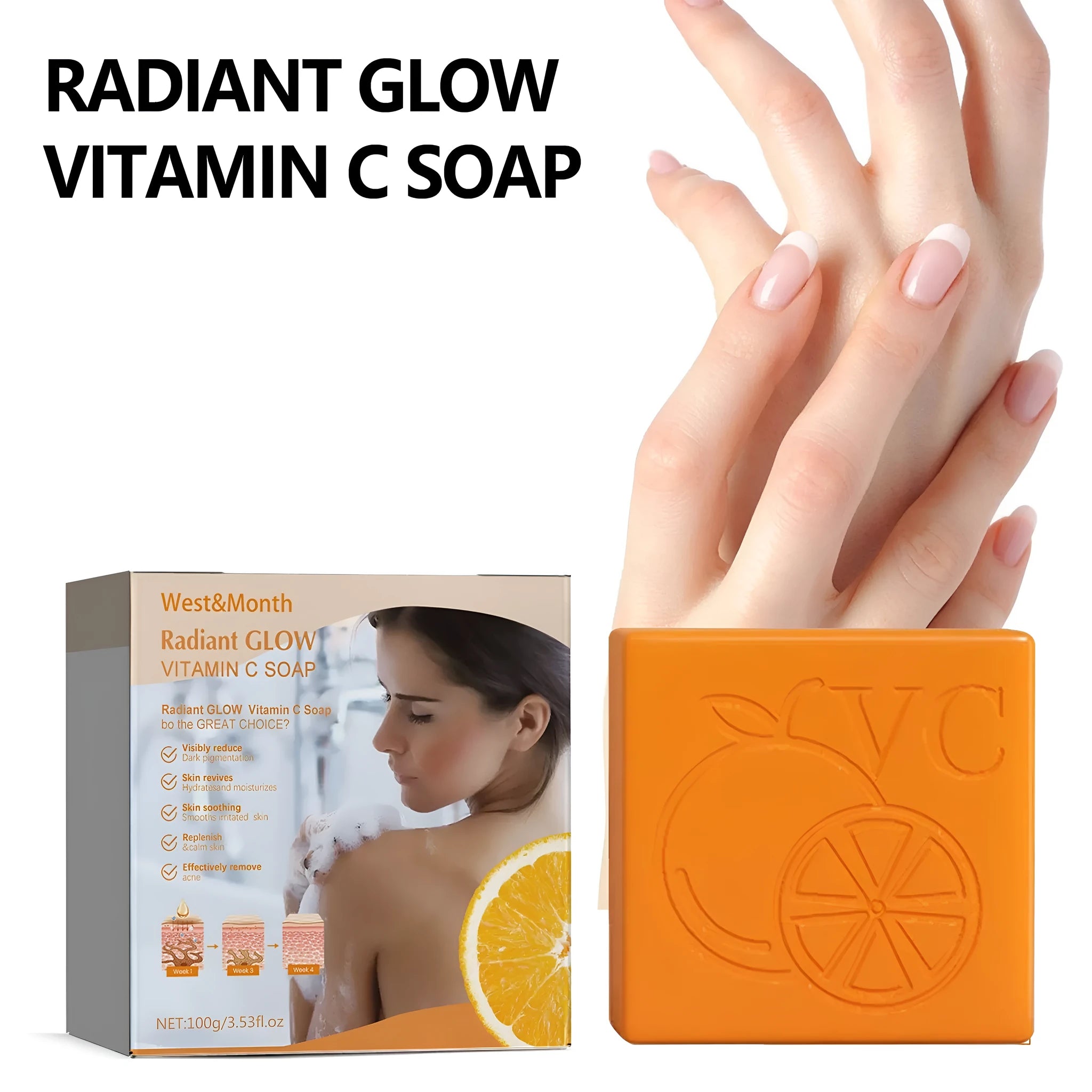 A single 100g white bar of whitening vitamin body care soap with kojic acid.