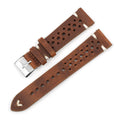 Handmade retro genuine leather watch band in brown with contrast stitching