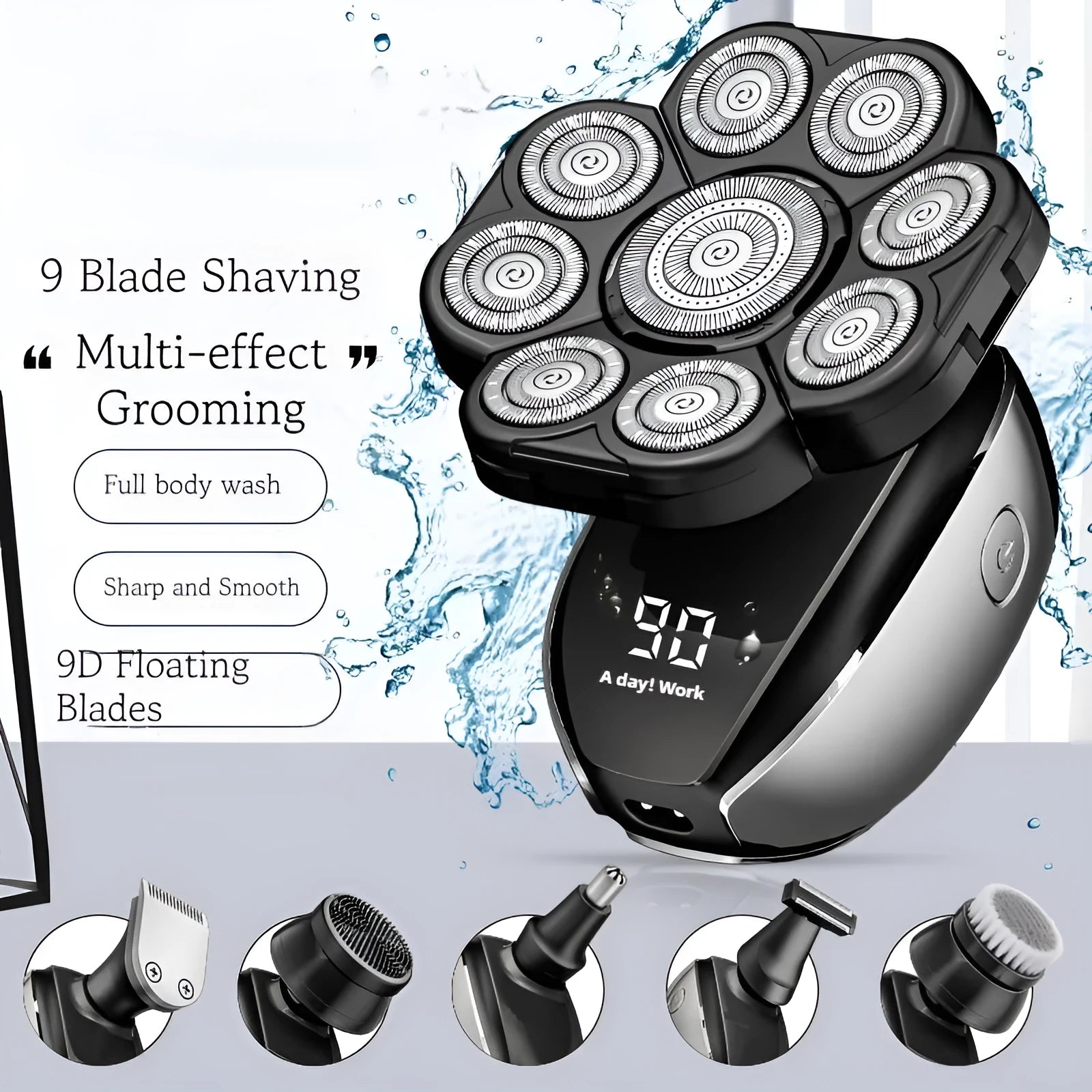 Black 6-in-1 multifunctional hair clippers kit with multiple attachments including trimmer, shaver, and grooming tools