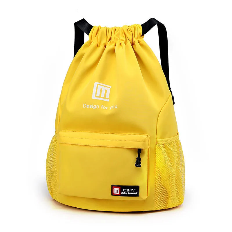 Oxford fabric drawstring travel backpack in multiple colours with double shoulder straps and pull-belt closure