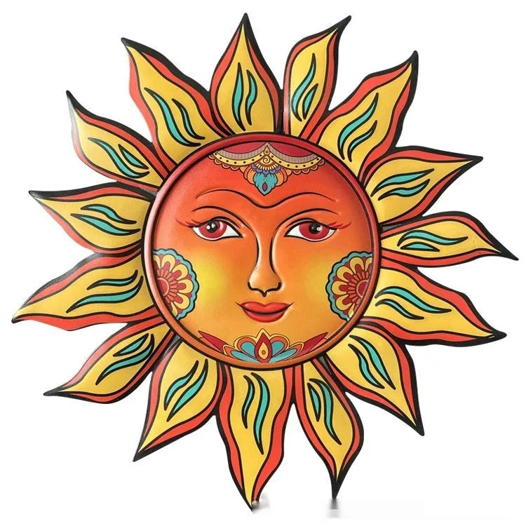 Iron sun face wall hanging decorative craft in multiple colour options for indoor or garden decoration