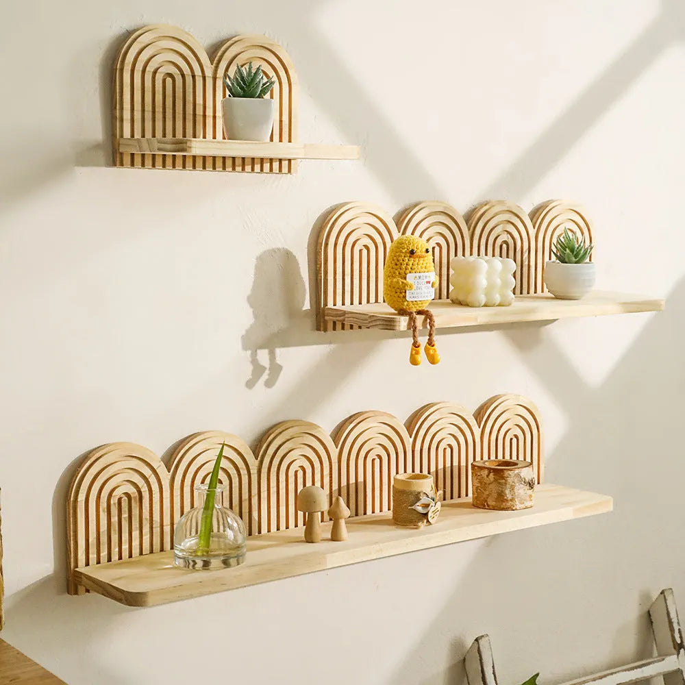 Solid wood wall-mounted flower pot storage rack with multiple layers for plant organisation