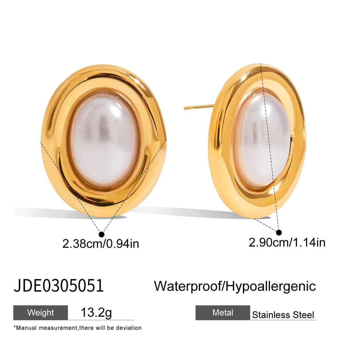 Stainless steel vintage pearl stud earrings for women with electroplated fade-resistant finish