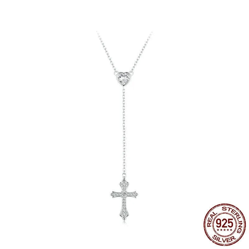 925 silver cross pendant necklace with O-ring chain in BSN384 colour