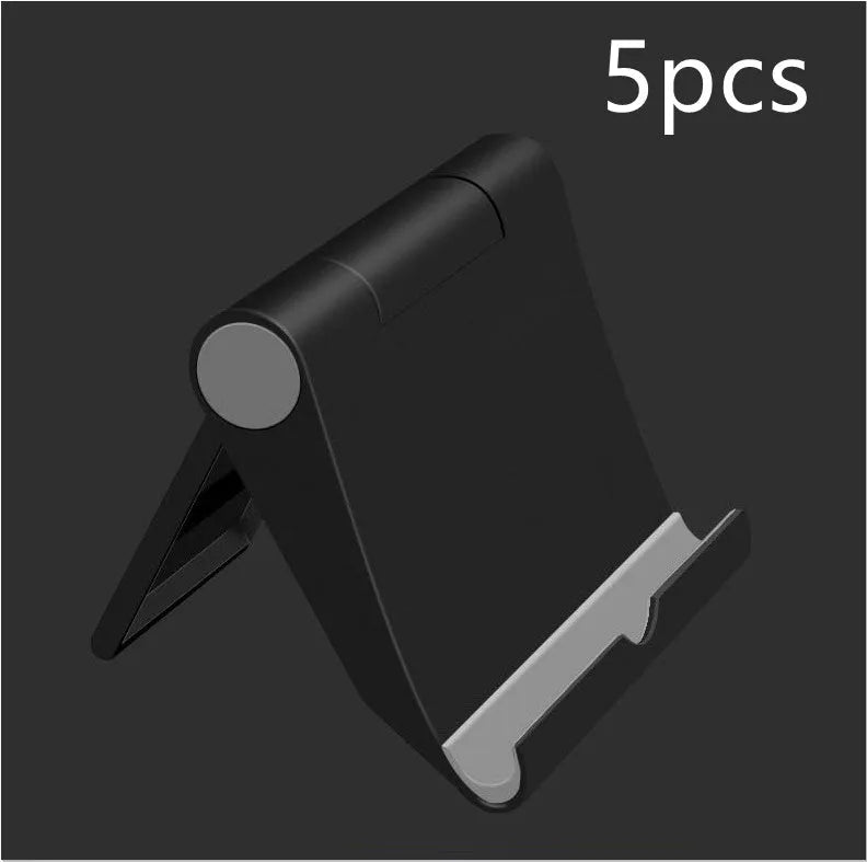 PE folding mobile phone stand in multiple colours showing multi-angle adjustment for tablets and smartphones