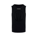 Men's black sleeveless waistcoat vest with a round neck and hollow white thread knit construction