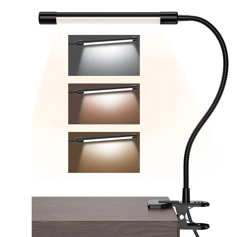 Black and white LED desk lamp with USB cable, 26 cm length, for student dormitory study