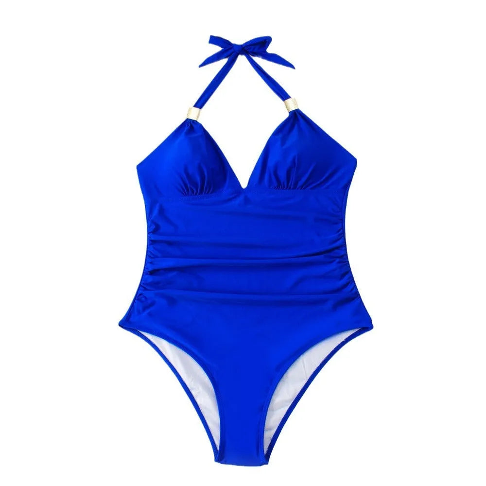 Women's conservative one-piece swimsuit in quick-dry polyester with spandex lining