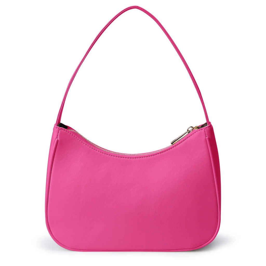 Simple retro waterproof PU shoulder bag with adjustable strap shown in a selection of colours.