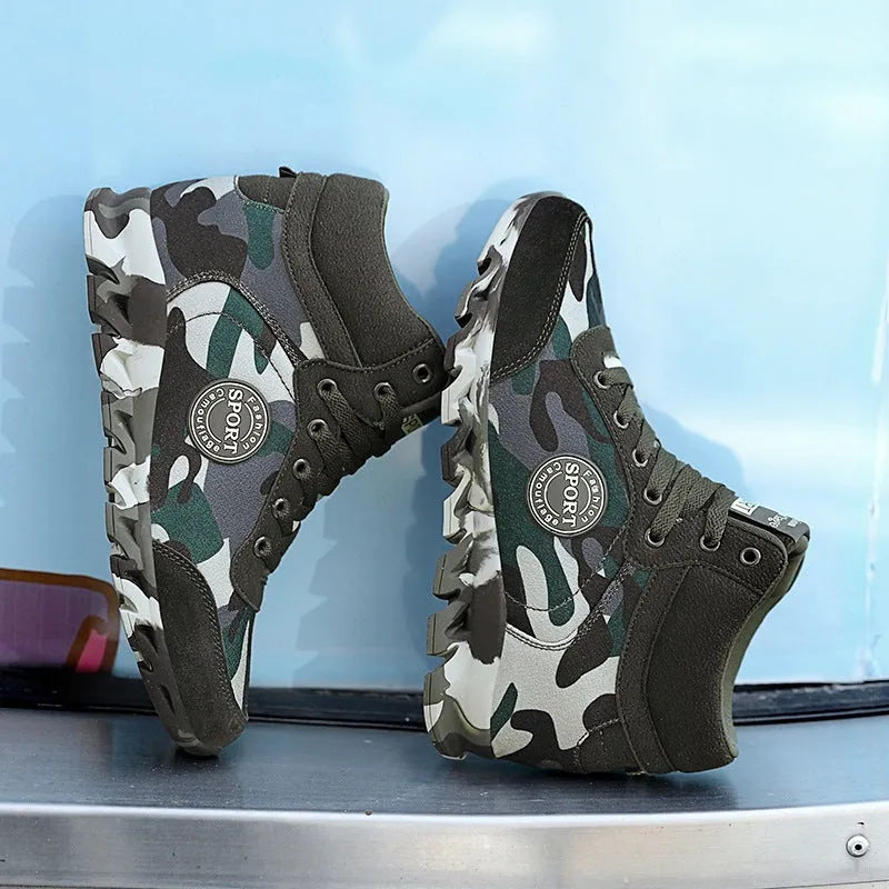 Women's green camouflage canvas sneakers with increased sole height and rubber outsole