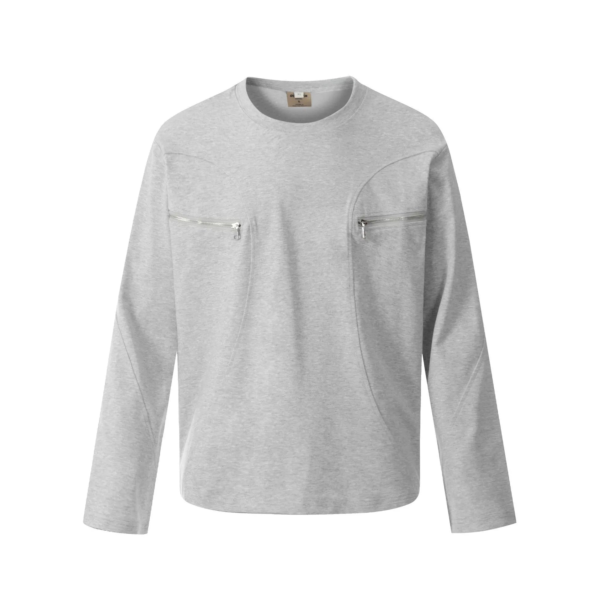 Men's loose retro style cotton long-sleeve t-shirt in black and grey colours