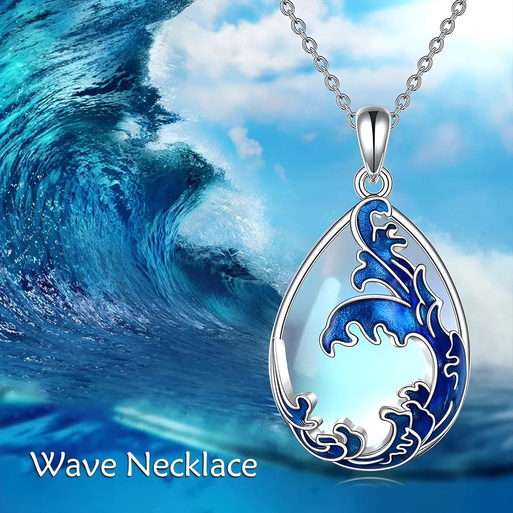 Blue heart-shaped pendant necklace with alloy chain on display