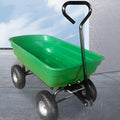 Green four-wheel plastic dump truck with steel PP construction and 350kg load capacity