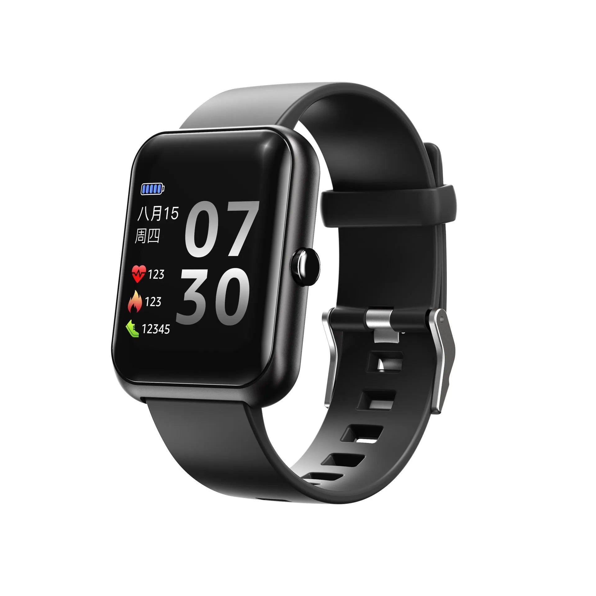 Square couple bracelet smart watch with silicone strap and Bluetooth connectivity