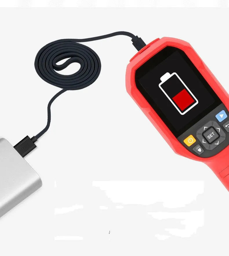 UTi series handheld infrared thermal imaging camera with colour screen displaying a thermal gradient image.