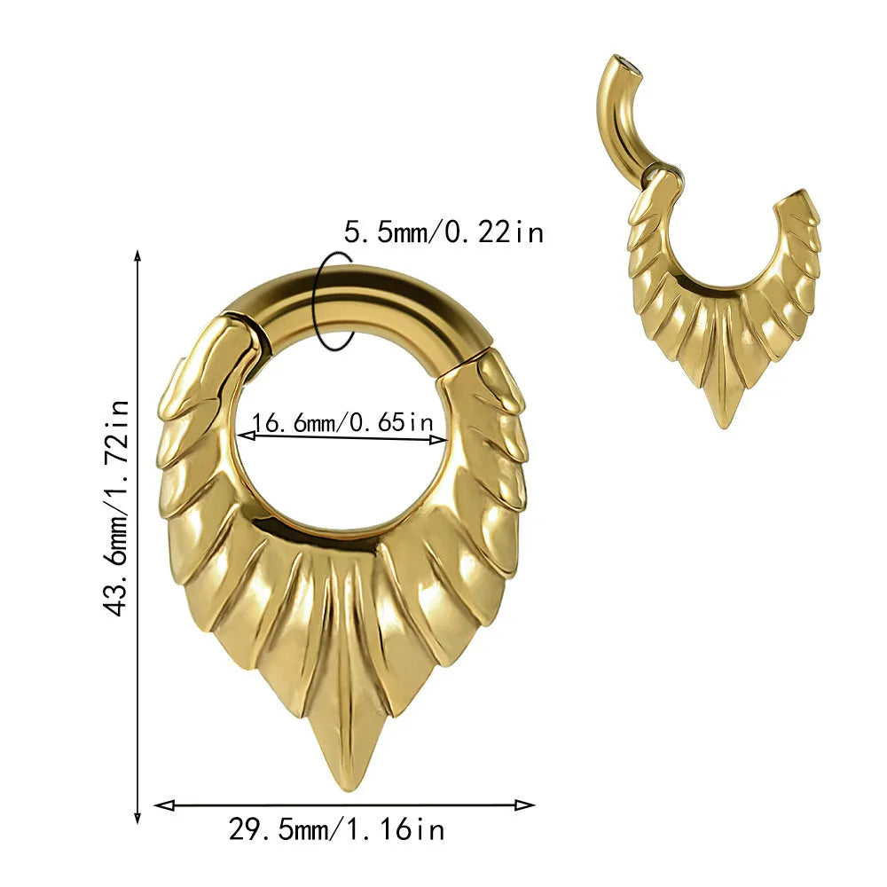 Stainless steel drop-shaped auricle to round hanging egg ear extenders with totem design