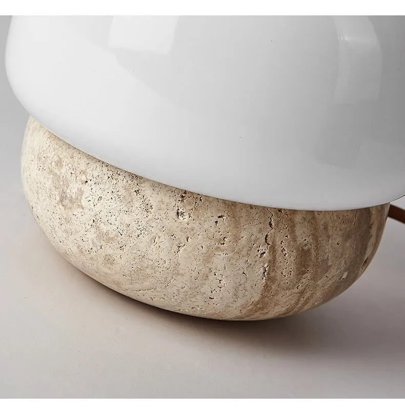 Cream-coloured retro bedside lamp with compact dimensions measuring 18cm by 17cm