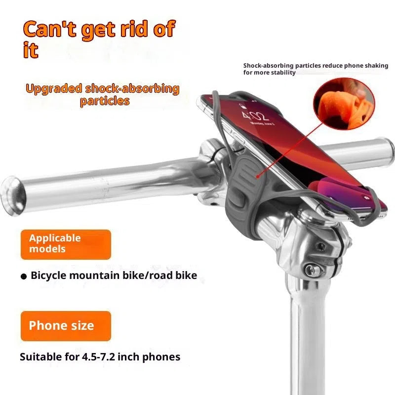 Black adjustable plastic road bike phone mount attached to bicycle handlebar