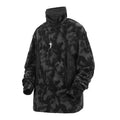 Men's loose tie dye turtleneck sweater with drop-shoulder long sleeves in black and grey polyester fabric