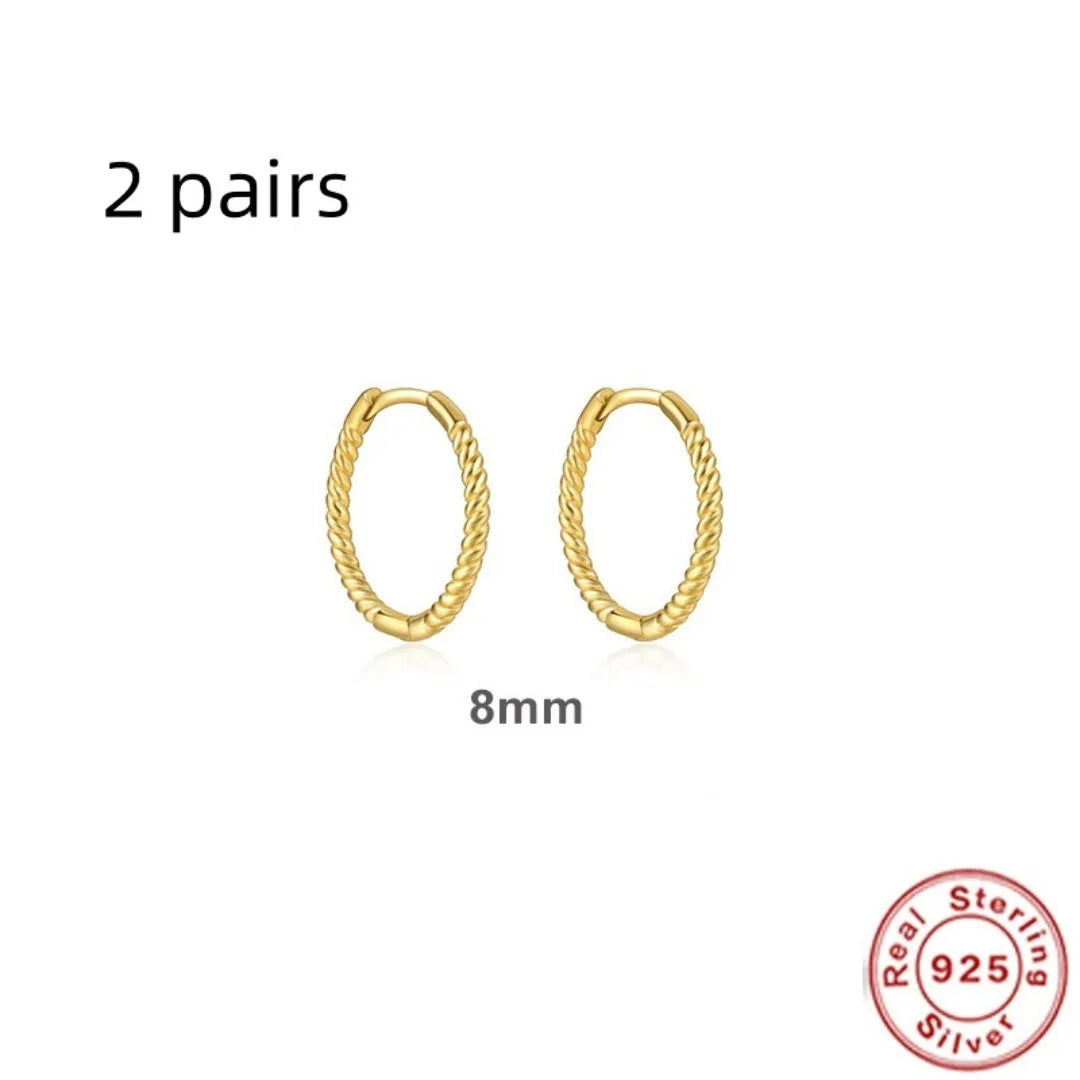 Sterling silver twisted hoop earrings with geometric round shape in gold electroplated finish