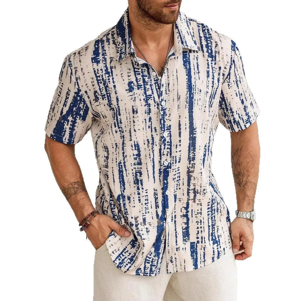 Men's 3D printed stripe shirt in anti-wrinkle polyester for summer casual wear