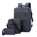 Men's three-piece computer bag set in black with USB charging port and multiple compartments