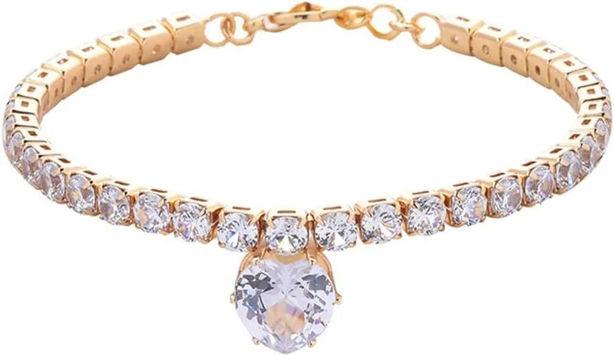 Gold rhinestone heart-shaped collar for medium dogs and cats with extension chain