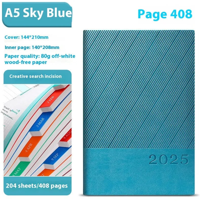 A5 office notepad with striped PU leather cover showing 204 sheets of thickened paper