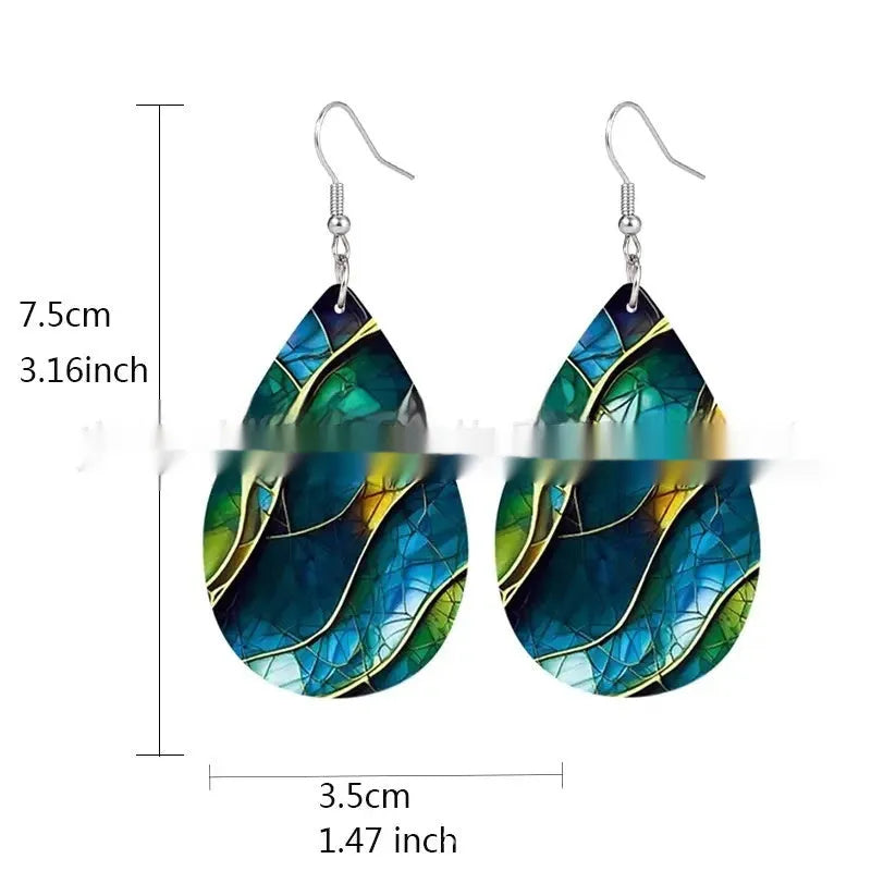 Acrylic flat branch knot drop earrings with printed patterns in style 1 and style 2