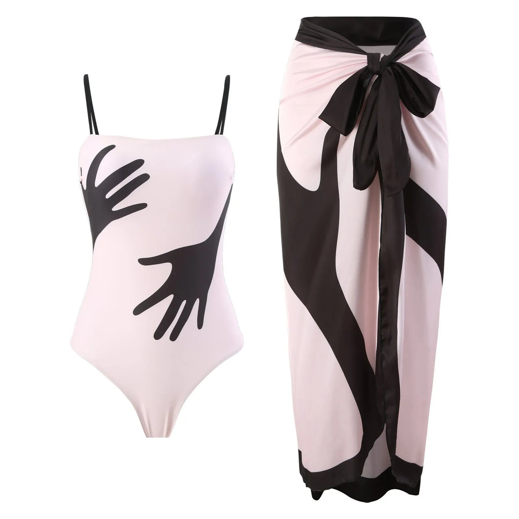 Women's two-piece bikini swimsuit with gauze skirt in polyester fabric