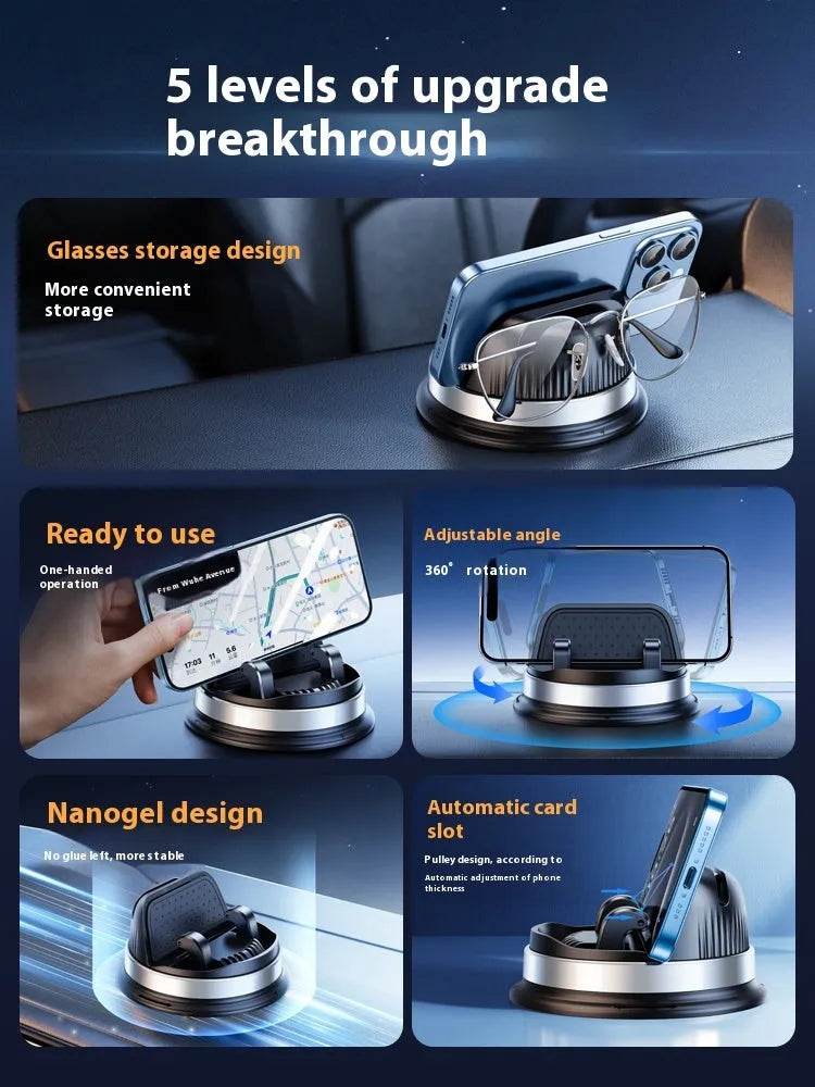 YQ09 rotating support suction cup phone holder on dashboard in black color with 360 degree rotation feature