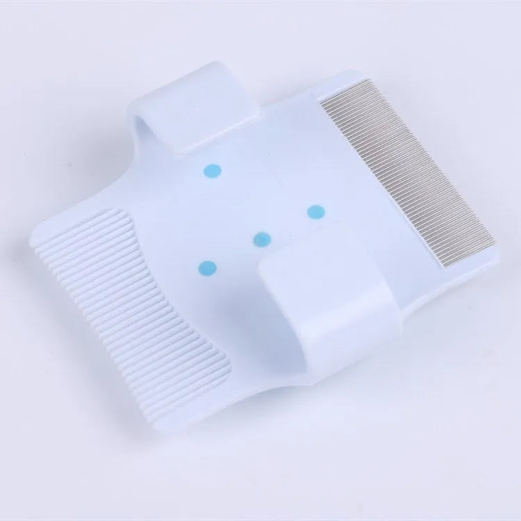 Blue or green multifunctional pet grooming comb with floating hair removal system measuring 8.5cm long