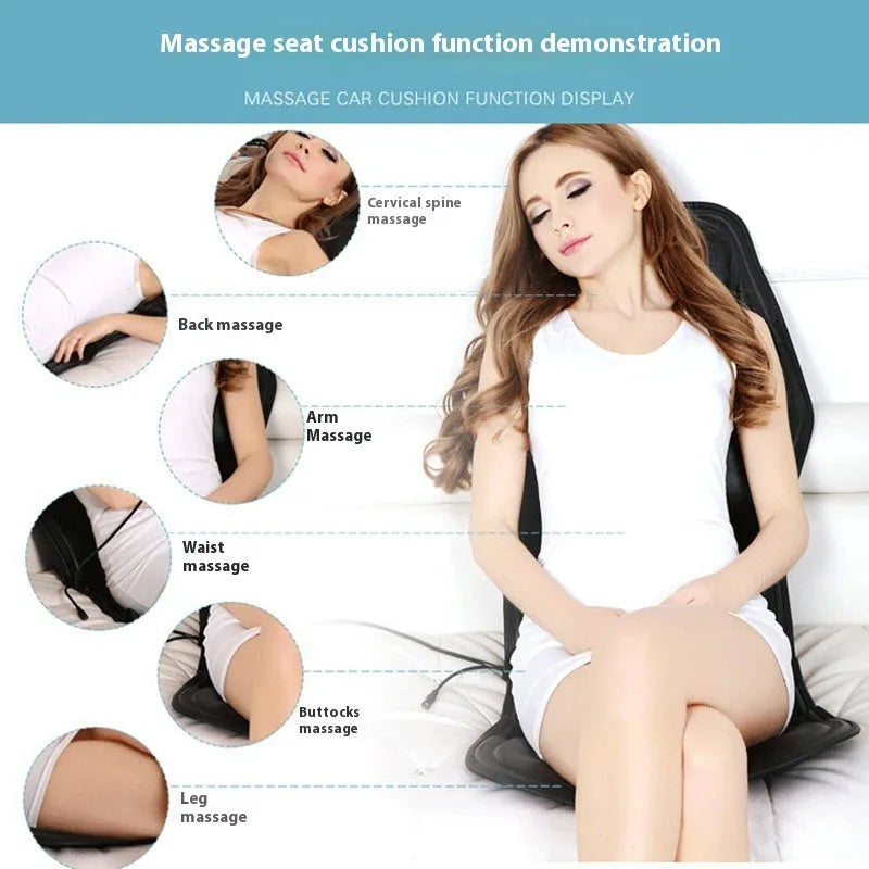 Black infrared heating massage mat seat cushion with AC power and variable speed control