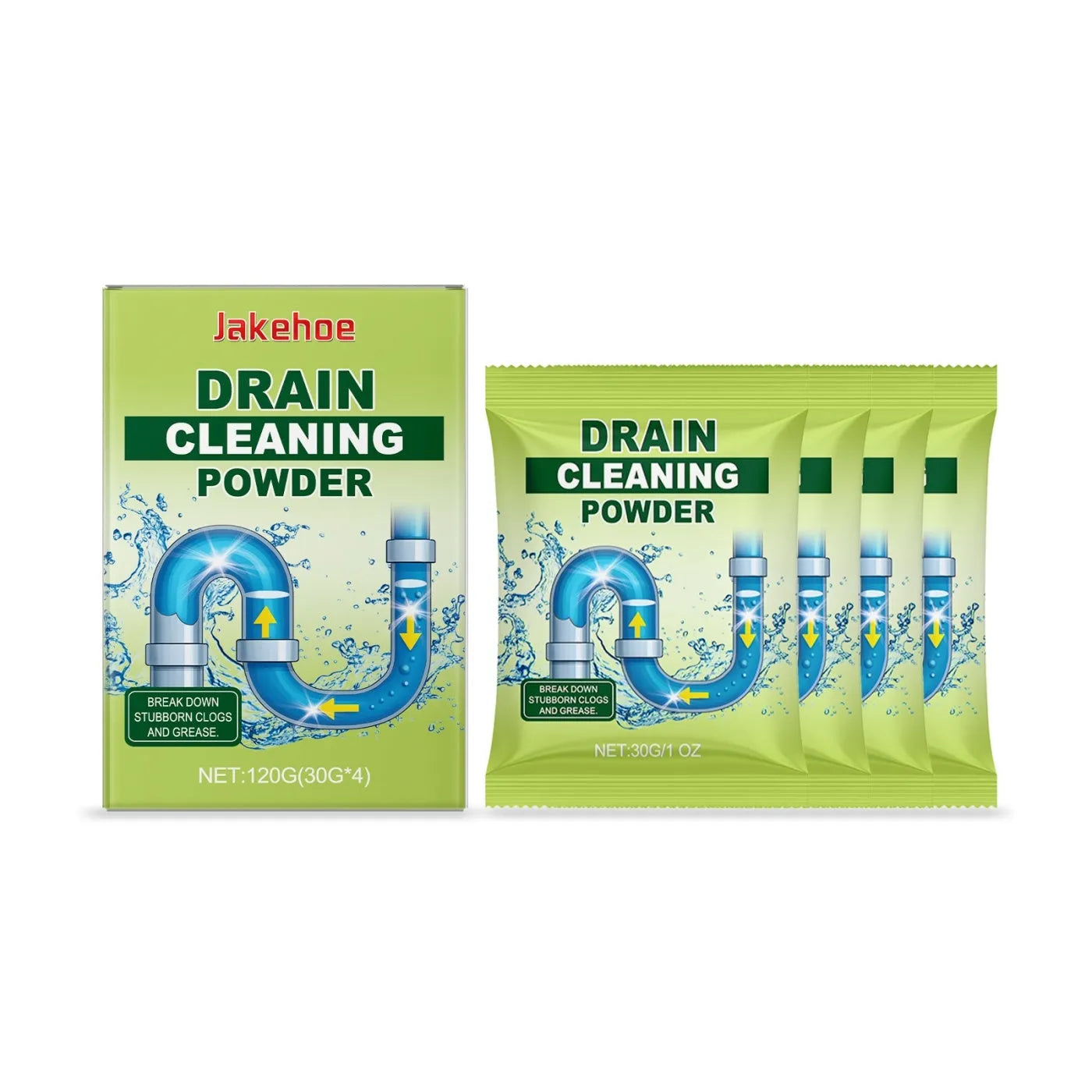 120g container of drain cleaning powder with sodium hydroxide for blocked sinks