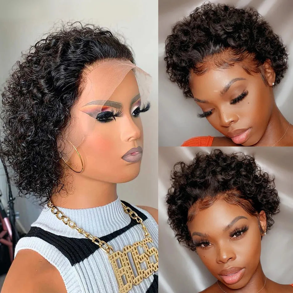 Black human hair pixie wig with 13x1 colour on lace hair cover