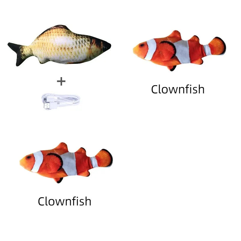 Electronic jumping fish cat toy without cat nip, 30cm multicolour design with USB cable