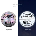Chroma and white PU basketball with holographic reflective patches, size 7