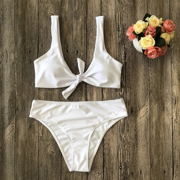 Women's polyester bikini set in white, pink, red, black or wine red colours