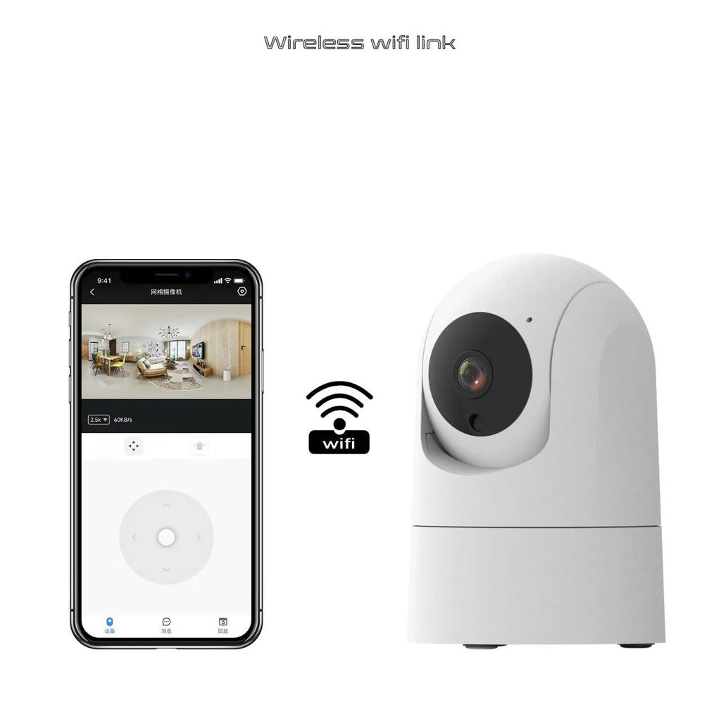 White indoor smart security camera with 1080p resolution and electronic zoom