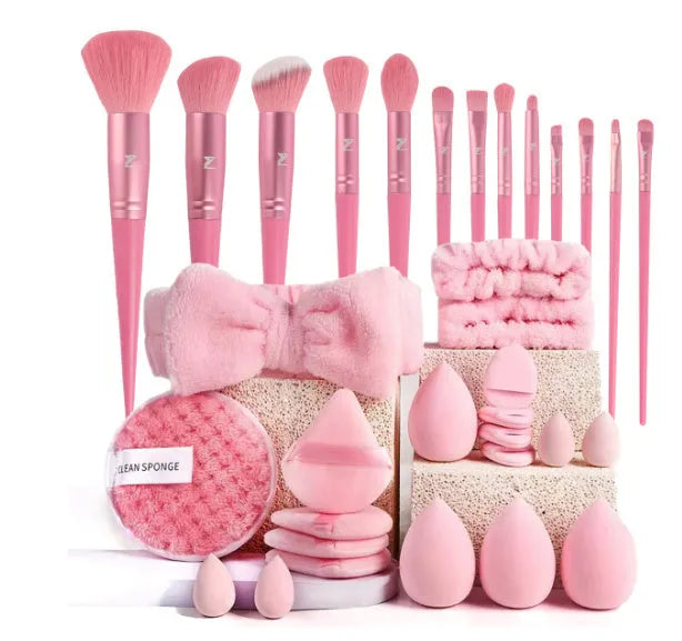 Hydrophilic non-latex beauty tools combination set with multiple cosmetic applicators for face washing and makeup