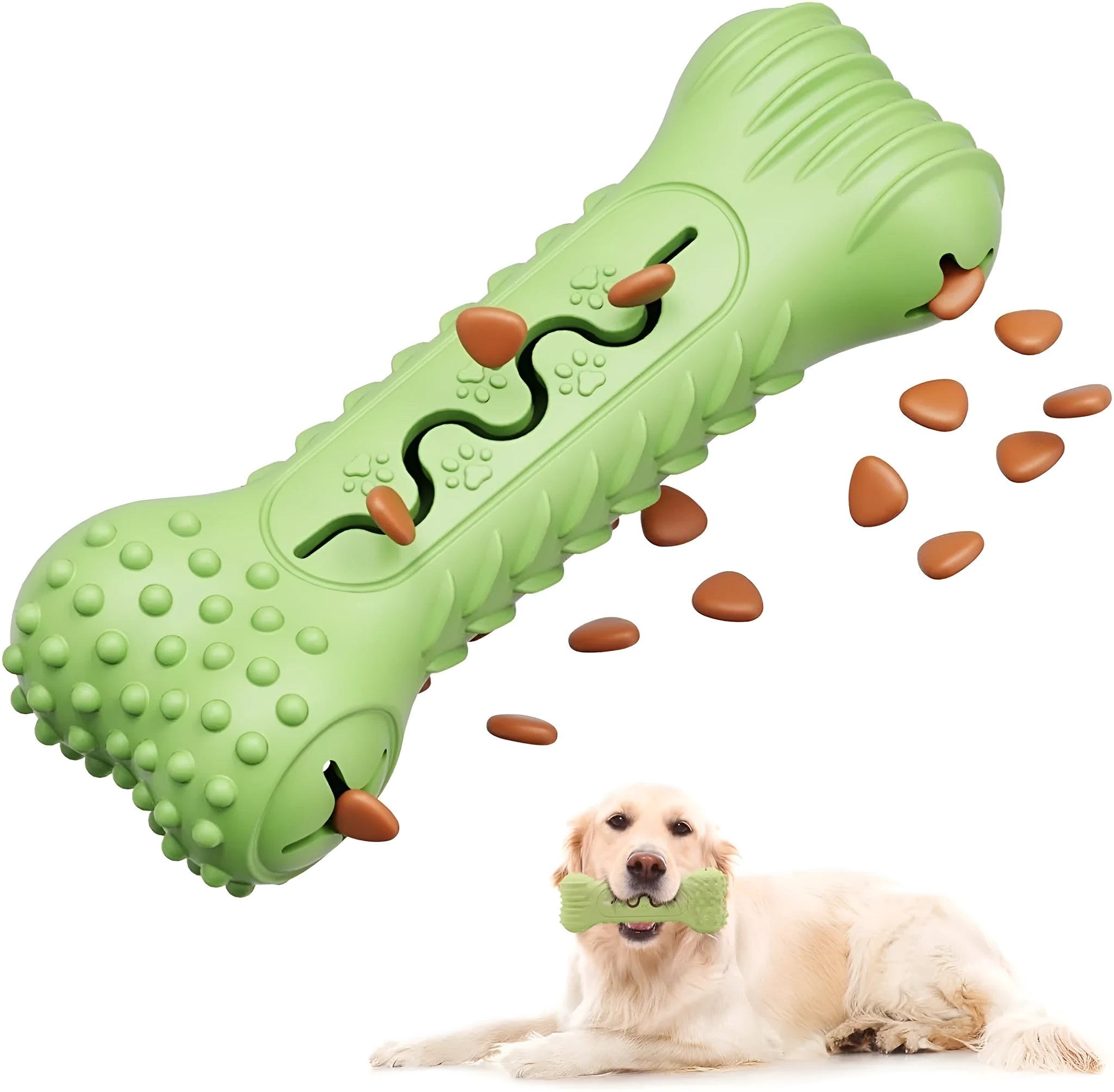 Blue bone-shaped natural rubber dog chew toy for aggressive chewers with textured surface