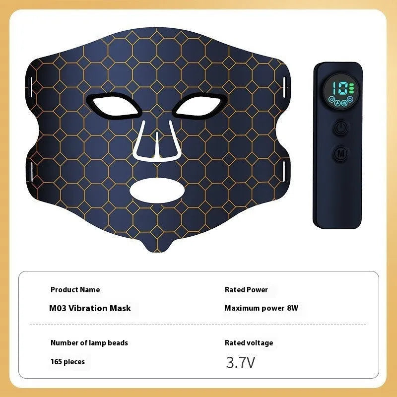 Black four-colour LED photon beauty mask with neck care strap and adjustable settings