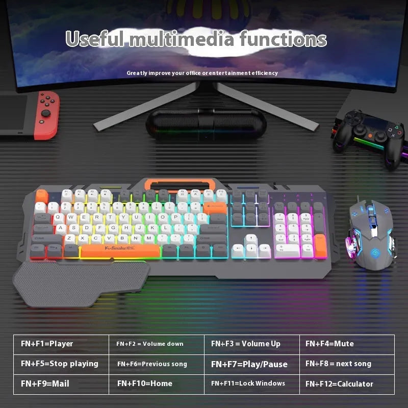 Blue wired gaming keyboard and mouse combo with 1.5 metre cable for notebook computers