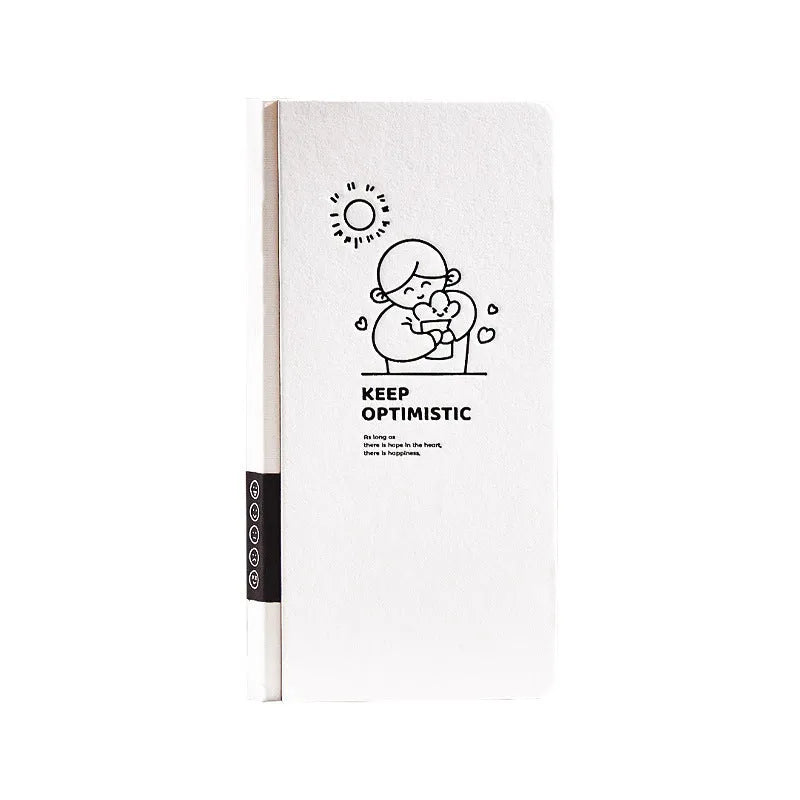 Small white paper notebook with plaid interior and simple cute style, includes stickers.