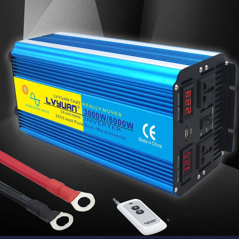 Blue 3000W pure sine wave car power inverter with digital display and British Standard socket