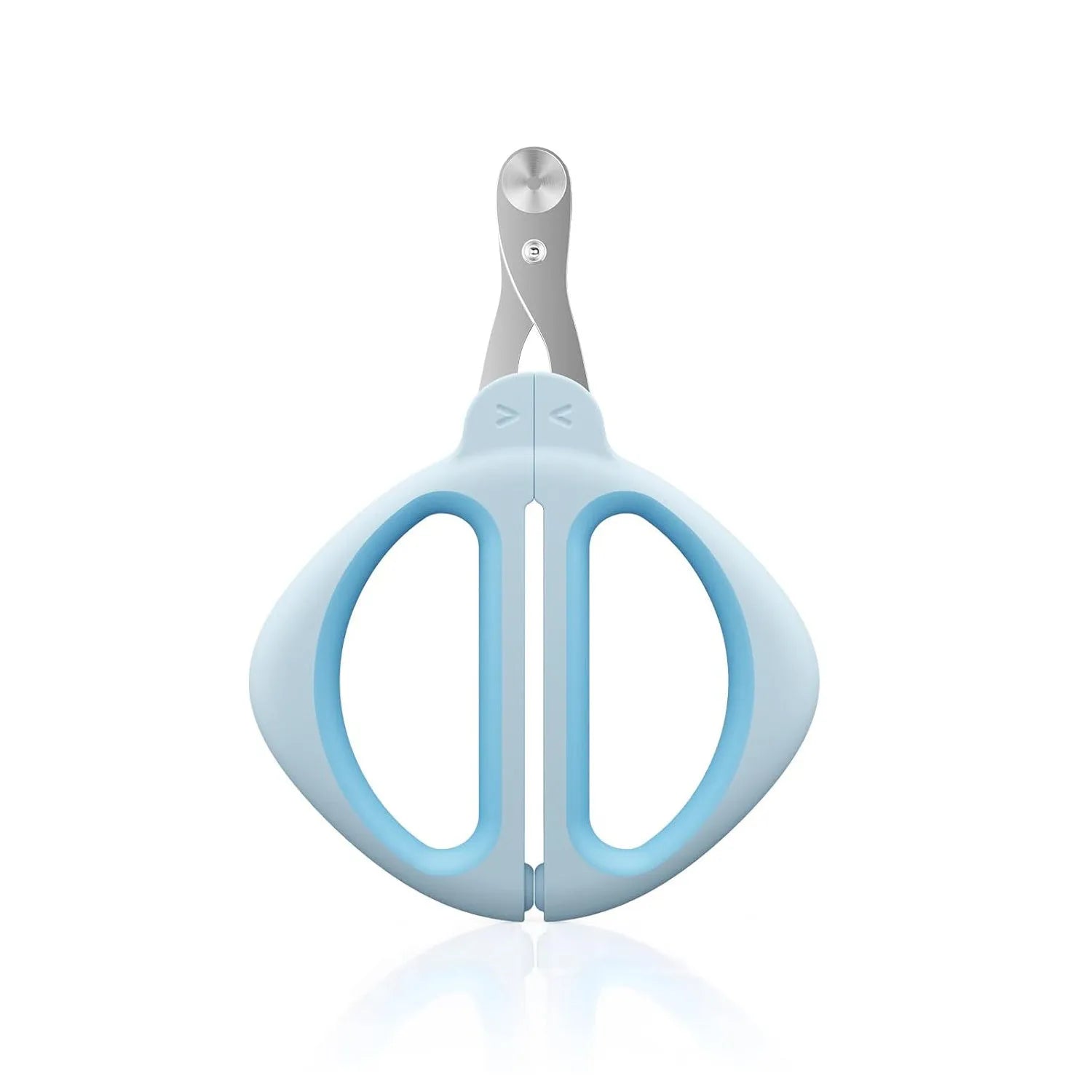 Cat nail clipper with positioning hole and non-slip handle in blue or pink colour